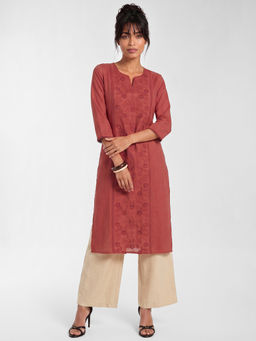 max - Women Rust Floral Embroidered Kurta
