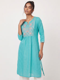 max - Women Blue Floral Embroidered Kurta