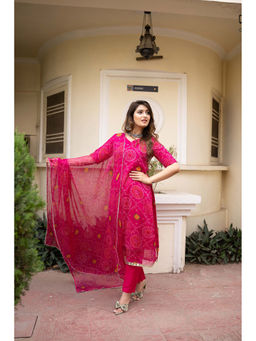 THE52 - Women Pink Printed Bandhani Kurta with Pant and Dupatta