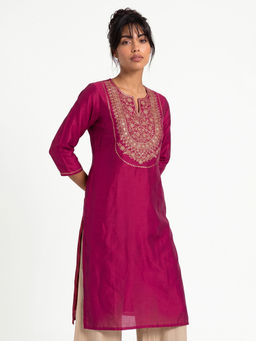 max - Women Magenta Embroidered Sequined Work Kurta