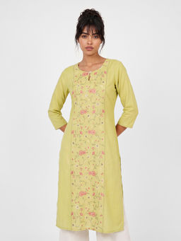 max - Women Yellow Floral Embroidered Kurta