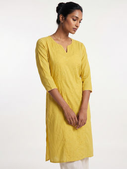 max - Women Yellow Embroidered Sequined Work Kurta