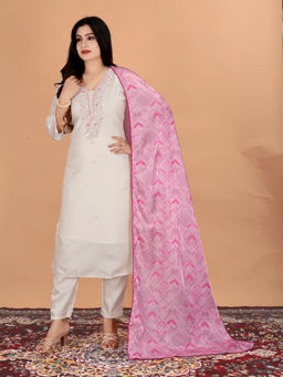 THE52 - Women White Embroidered Sequined Work Kurta with Pant and Dupatta