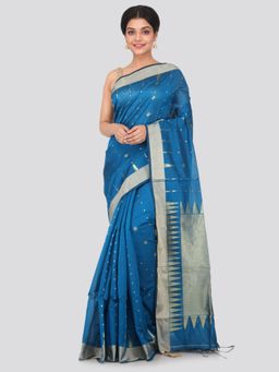 PinkLoom - Women's Cotton Silk Saree With Unstitched Blouse Piece,Blue
