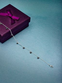 Silberry - 925 Sterling Silver Royal Crystal Anklet Black for Womens & Girls