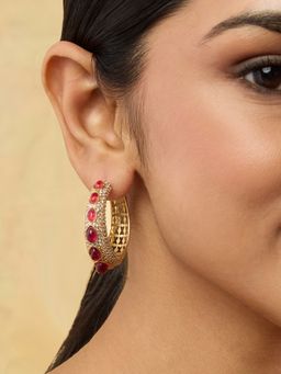 Indinoor - Nyra Kundan Hoops - Pink