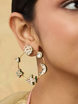 Indinoor - Alina Kundan Drop Earrings - White