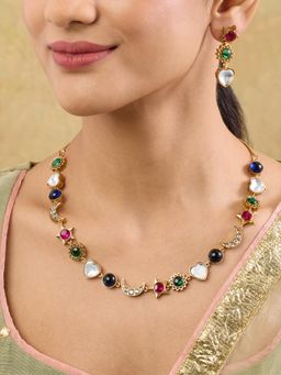 Indinoor - Nandita Kundan Necklace Set - Multi-Color