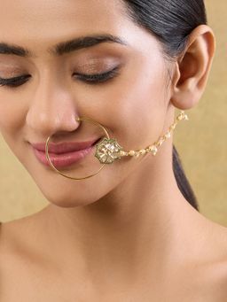 Indinoor - Aarohi Kundan Nose RIng with Chain - White