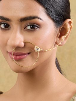 Indinoor - Dhara Kundan Nose RIng with Chain - White