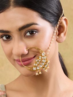 Indinoor - Saanvi Kundan Nose Ring with Chain - White