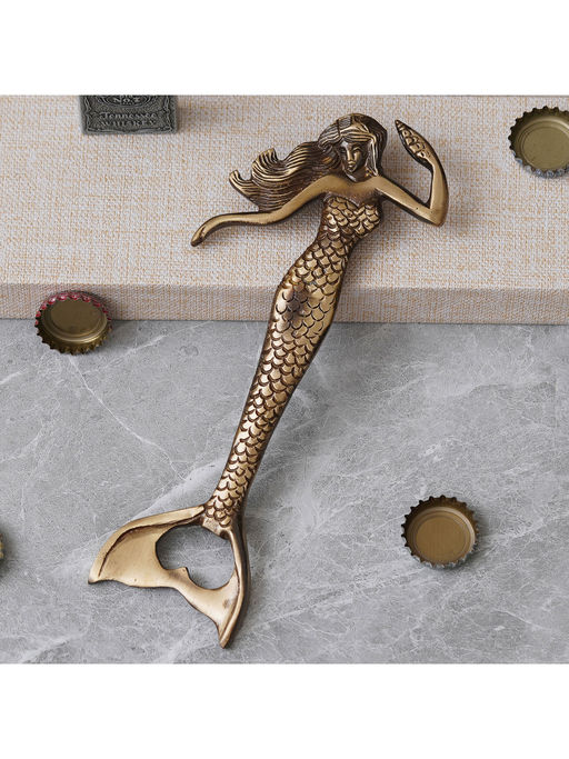 eCraftIndia Golden Handcrafted Mermaid Shaped Decorative Bottle Opener Gold