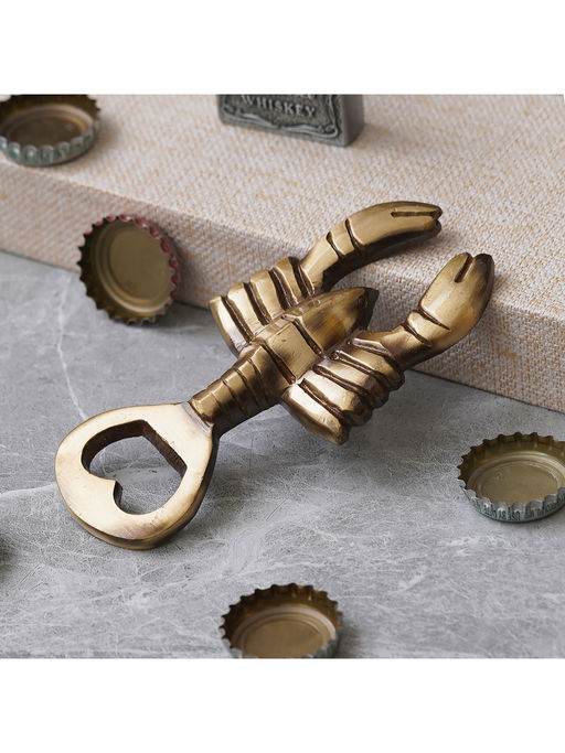 eCraftIndia Golden And Antique Finish Lobster Decorative Bottle Opener Gold