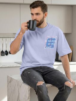 Bewakoof - Men Baby Lavender Court Typography Oversized T-Shirt
