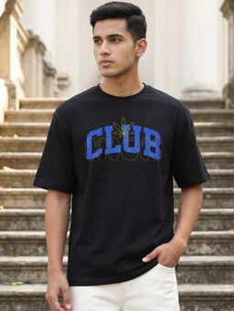 Bewakoof - Men Jet Black High Club Typography Oversized T-Shirt