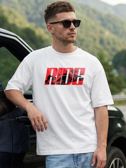 Bewakoof - Men White Ride Graphic Printed Oversized T-Shirt