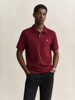 GANT - Men Maroon Cotton Regular Fit Polo T-Shirt