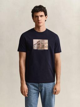 GANT - Men Navy Blue Cotton Regular Fit T-Shirt
