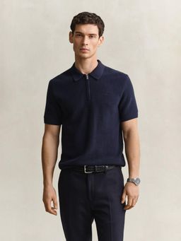 GANT - Men Navy Blue Cotton Regular Fit Polo T-Shirt