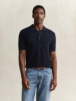 GANT - Men Navy Blue Cotton Regular Fit Polo T-Shirt