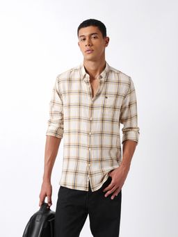 The Bear House - Men Cream Cotton Slim Fit Shirt