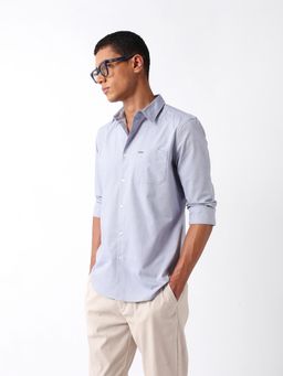 The Bear House - Men Blue Cotton Slim Fit Shirt