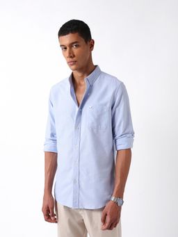 The Bear House - Men Blue Cotton Slim Fit Shirt