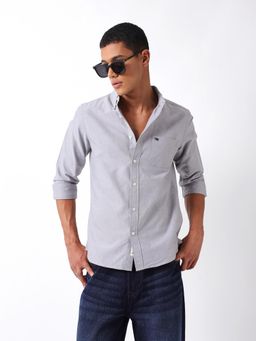 The Bear House - Men Grey Cotton Regular Fit Shirt