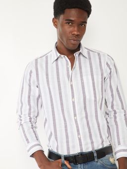 max - Men Purple Cotton Linen Slim Fit Shirt