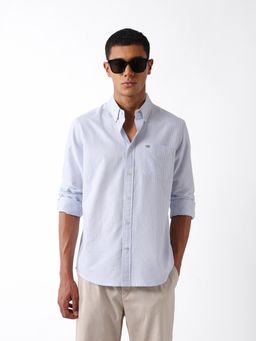 The Bear House - Men Blue Cotton Slim Fit Shirt