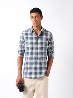 The Bear House - Men Blue Cotton Slim Fit Shirt