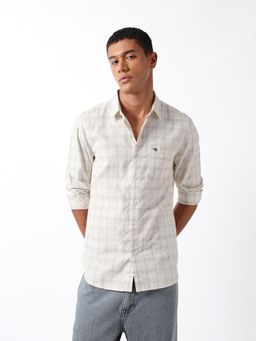 The Bear House - Men Cream Cotton Slim Fit Shirt