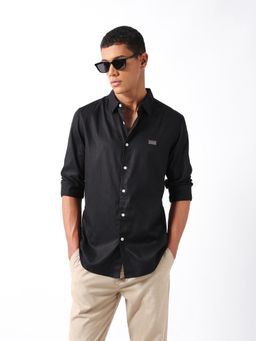 The Bear House - Men Black Cotton Slim Fit Shirt