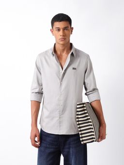 The Bear House - Men Grey Cotton Slim Fit Shirt