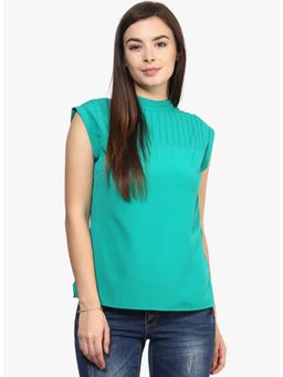RARE - Women Green Back Zip Closure Solid Top