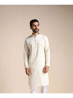 Manyavar - Off White Cotton Printed Kurta Only