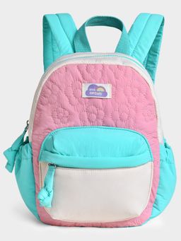 Mi Arcus - Pastel Quilted Kids Backpack - Pink & Aqua with Floral Stitching