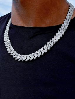 Jewels Galaxy - White Miami Link Silver Plated Stainless Steel Cuban Necklace