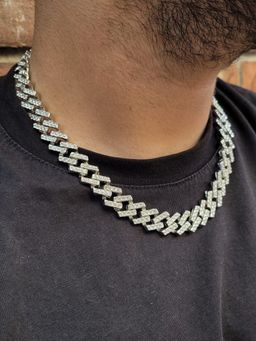 Jewels Galaxy - White Miami Link Silver Plated Stainless Steel Cuban Necklace