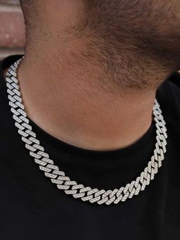 Jewels Galaxy - White Miami Link Silver Plated Stainless Steel Cuban Necklace