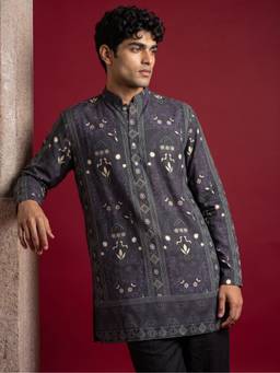 Jompers - Men's Cotton Blend Printed Purple Kurta