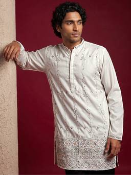 Jompers - Men's Silk Blend Embroidered White Kurta