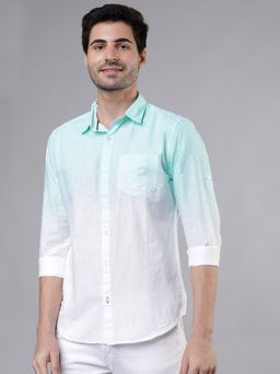 HIGHLANDER - Men's Turquoise Collar Neck Full Sleeves Slim Ombre Shirt