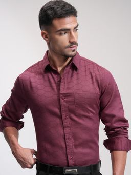 HIGHLANDER - Men's Pink Collar Neck Full Sleeves Slim Textured Shirt