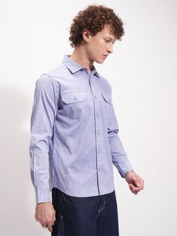 HIGHLANDER - Men's Lavender Collar Neck Full Sleeves Slim Textured Shirt