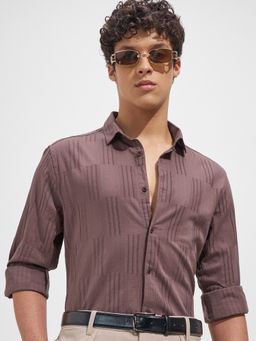 HIGHLANDER - Men's Mauve Collar Neck Full Sleeves Slim Textured Shirt