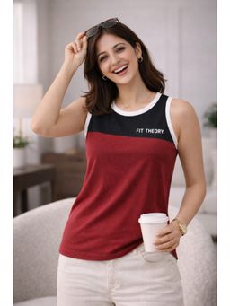 The Fit Theory - Maroon Cut N Sew Tank Top