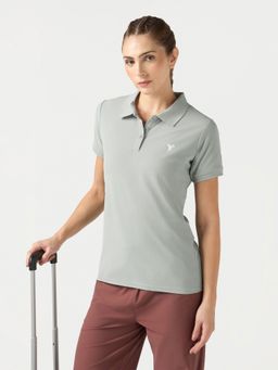Technosport - Grey Women Slim Fit Sports Polo T-Shirt
