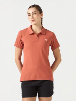 Technosport - Rust Women Slim Fit Sports Polo T-Shirt