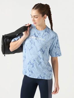 Technosport - Blue Women Jacquard Boxy Fit Sports T-Shirt